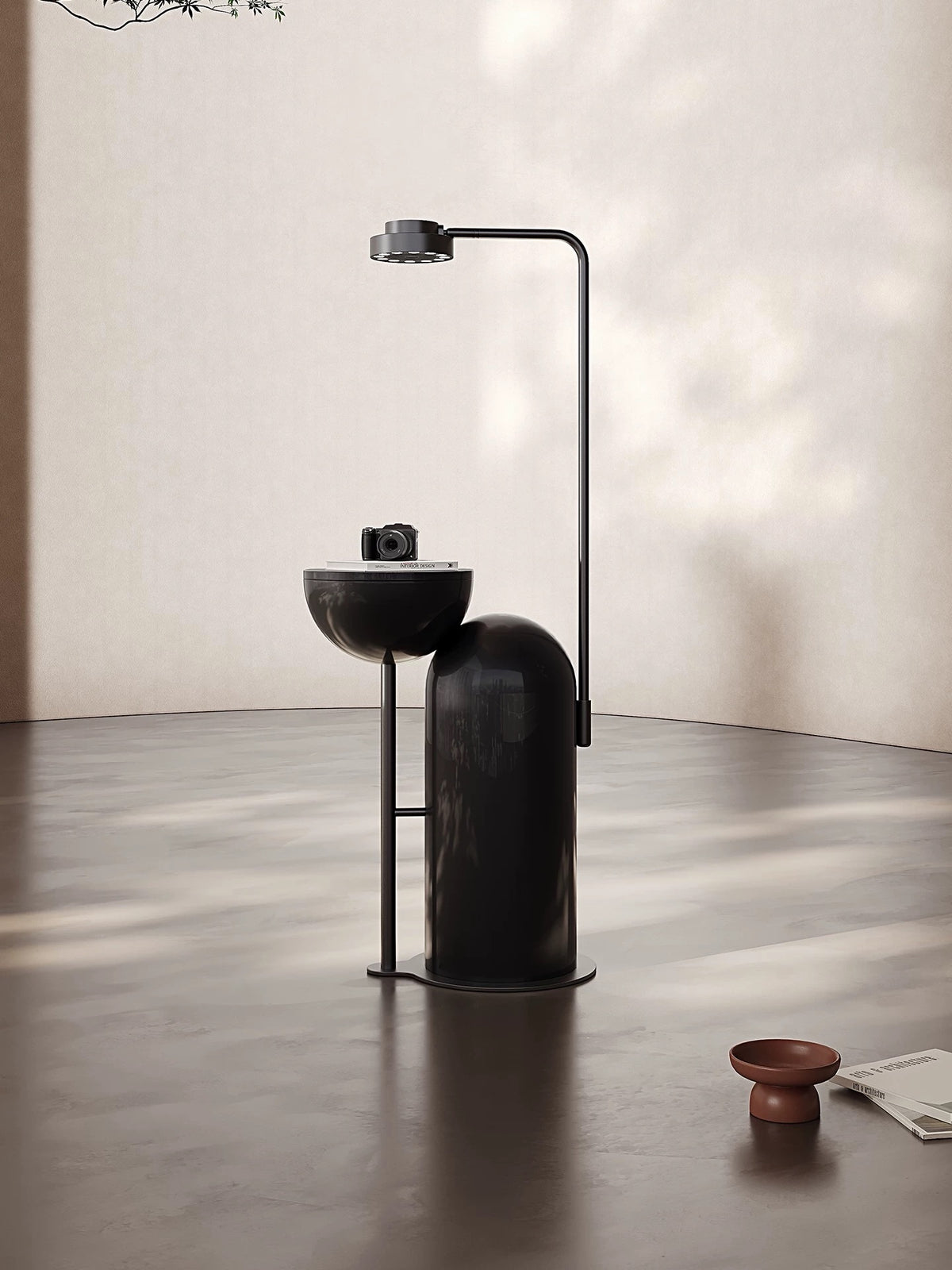 Hommie Black Arch Pedestal Side Table with Light HBLC044 1
