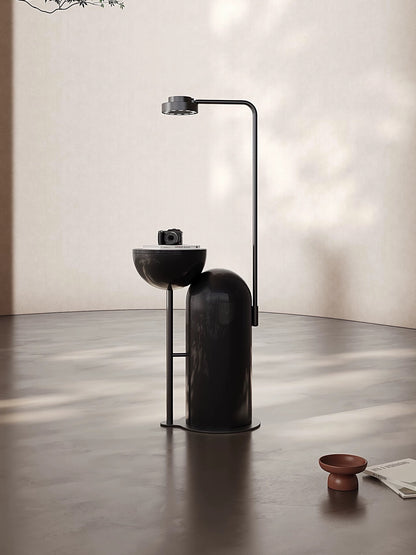 Hommie Black Arch Pedestal Side Table with Light HBLC044 1