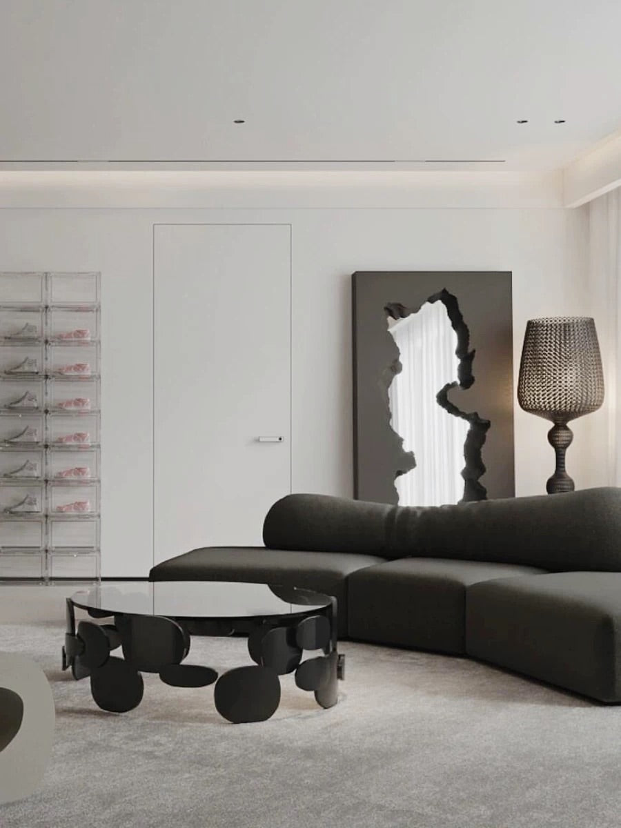 Hommie Black Glass Top Scalloped Base Coffee Table HBFT049 4