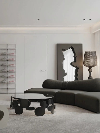 Hommie Black Glass Top Scalloped Base Coffee Table HBFT049 4