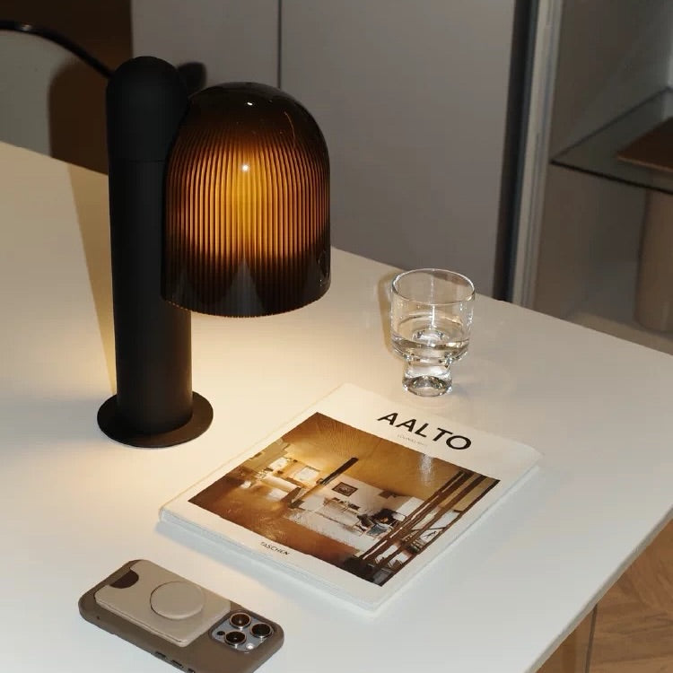 Hommie Black Stem Amber Ribbed Shade Table Lamp HBCL048 1