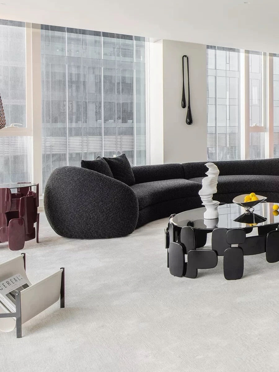 Hommie Black Glass Top Scalloped Base Coffee Table HBFT049 2