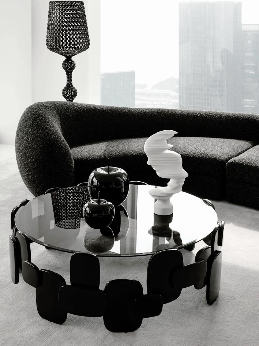 Hommie Black Glass Top Scalloped Base Coffee Table HBFT049 1