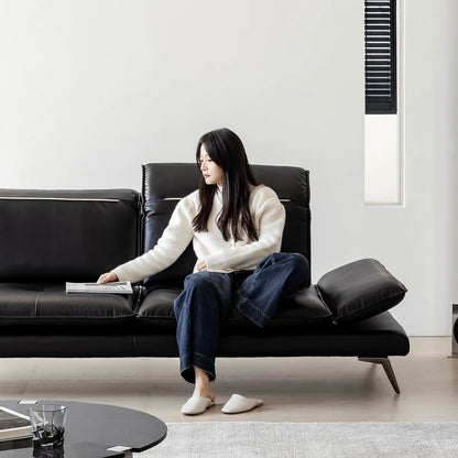 Hommie Black Leather Adjustable Headrest Sofa HBSF077 1