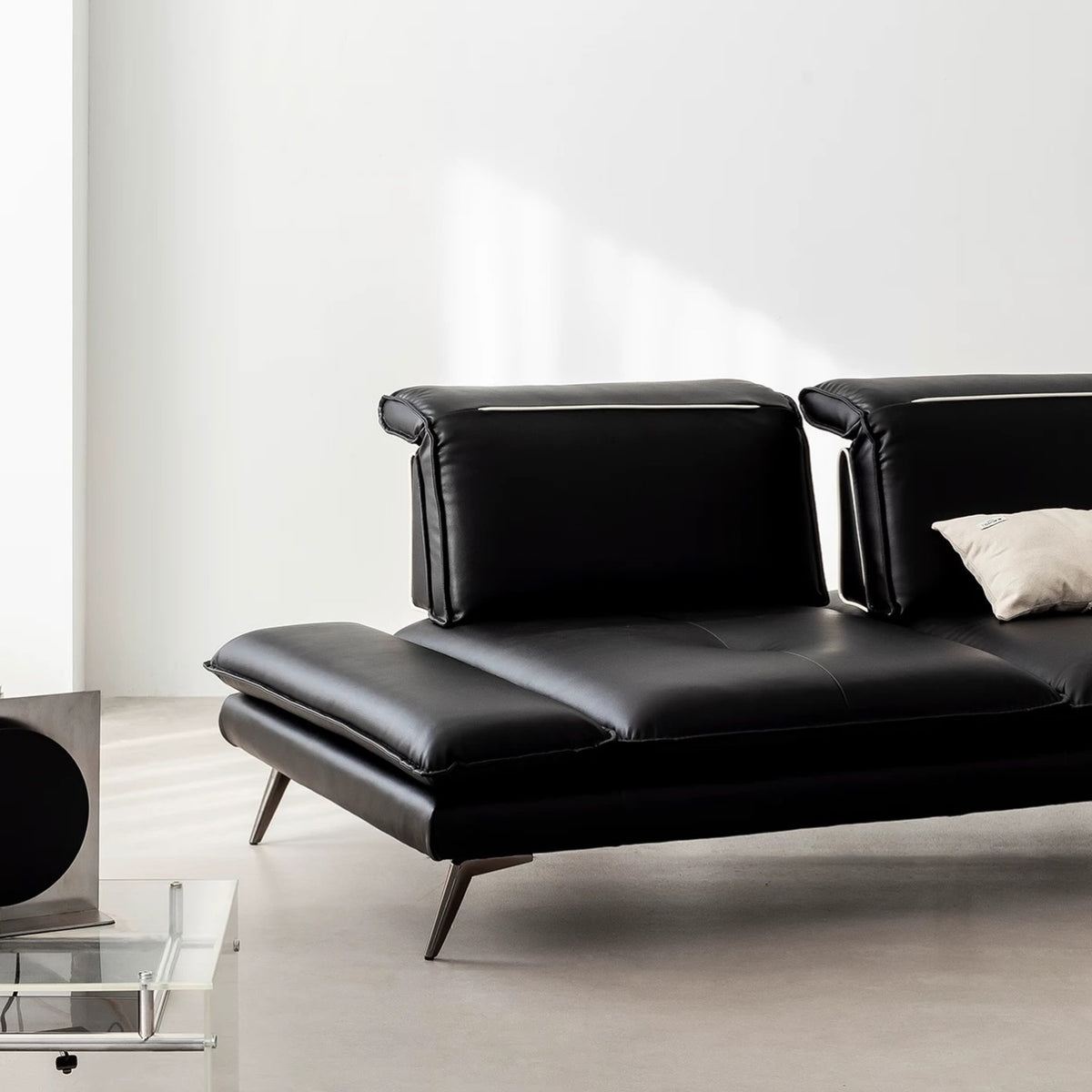 Hommie Black Leather Adjustable Headrest Sofa HBSF077 3