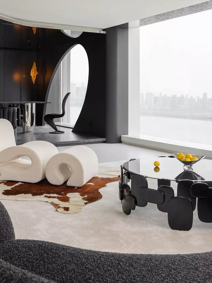 Hommie Black Glass Top Scalloped Base Coffee Table HBFT049 5