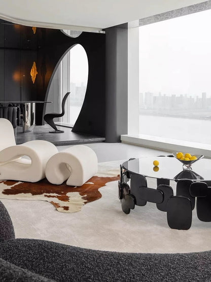 Hommie Black Glass Top Scalloped Base Coffee Table HBFT049 5
