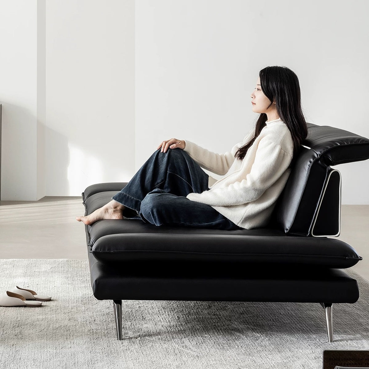 Hommie Black Leather Adjustable Headrest Sofa HBSF077 2