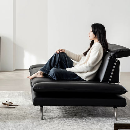 Hommie Black Leather Adjustable Headrest Sofa HBSF077 2