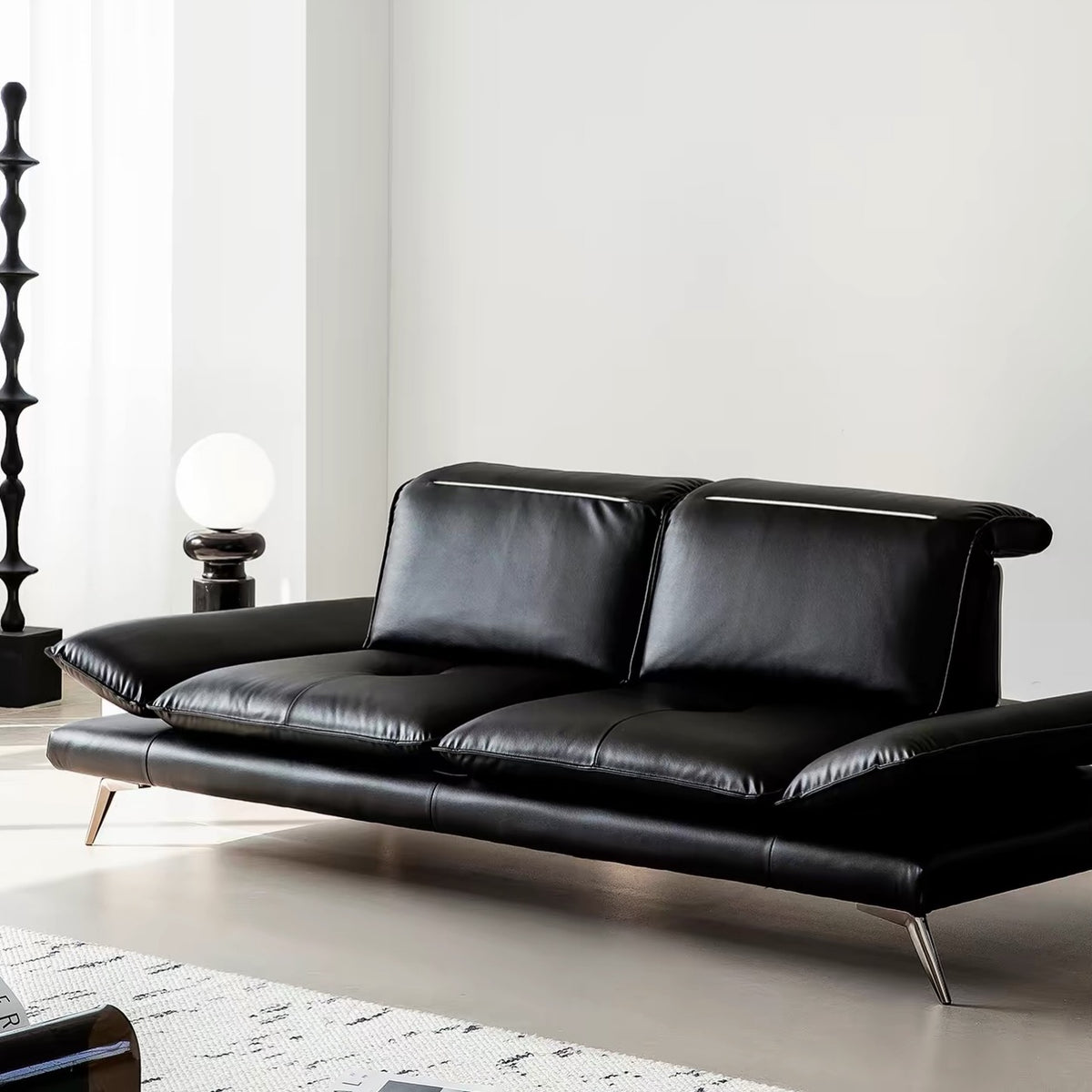 Hommie Black Leather Adjustable Headrest Sofa HBSF077 4
