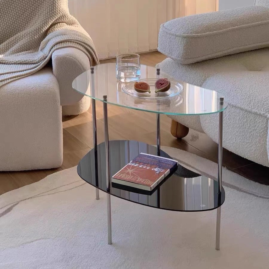 Hommie Two Tier Glass Oval Side Table HBLC042 3