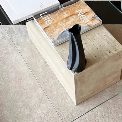 Hommie Travertine Block Glass Top Coffee Table HBFT045 3
