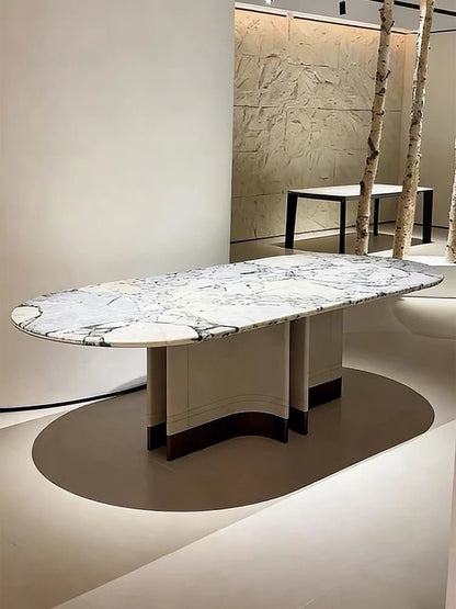 Hommie Marble Top Curved Base Oval Dining Table HBTD046 2