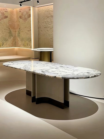 Hommie Marble Top Curved Base Oval Dining Table HBTD046 1