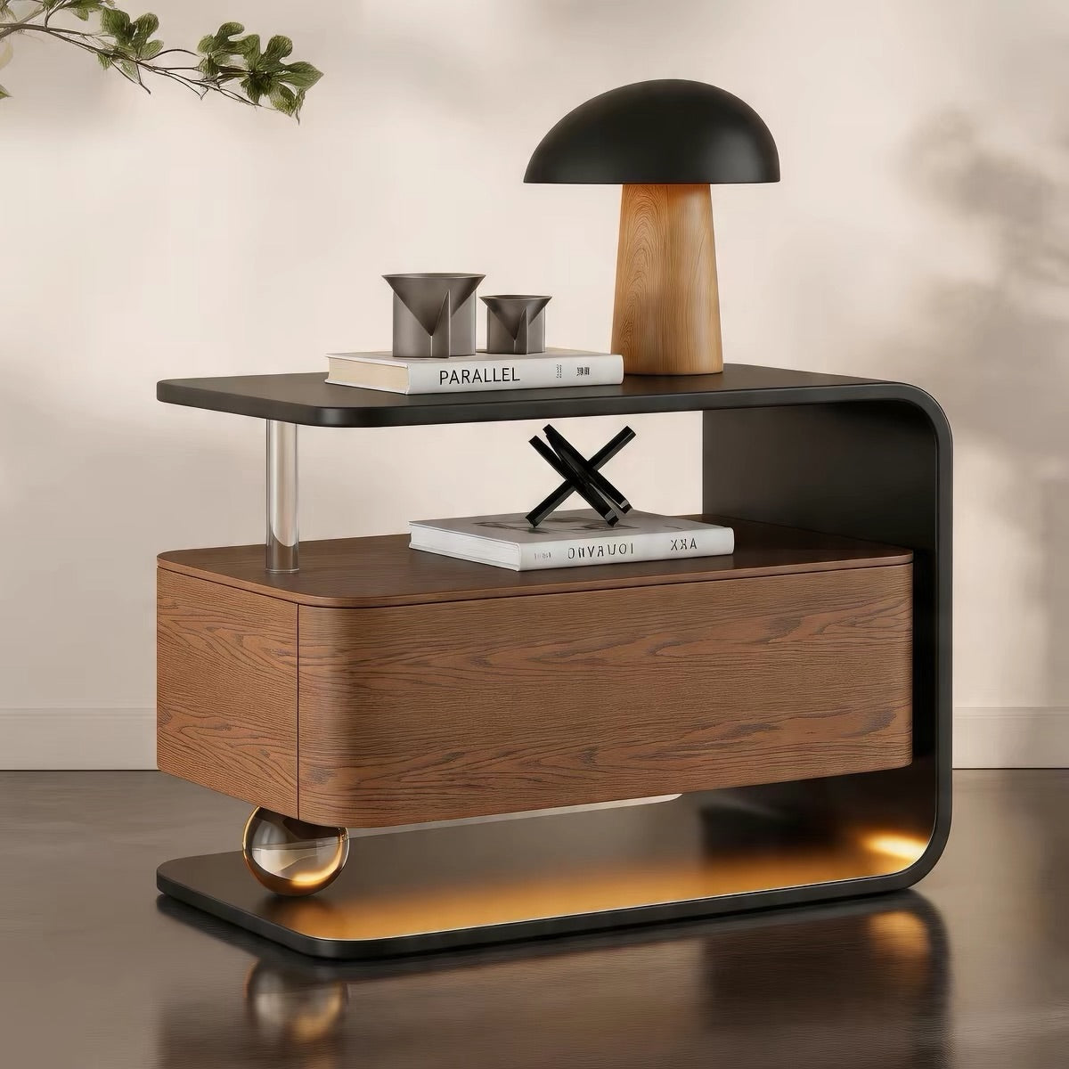 Hommie Black Frame Walnut Drawer Side Table HBLC041 2