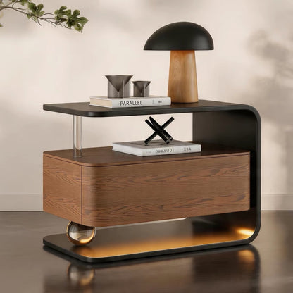 Hommie Black Frame Walnut Drawer Side Table HBLC041 2