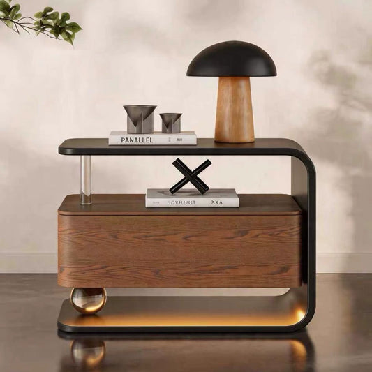 Hommie Black Frame Walnut Drawer Side Table HBLC041 1