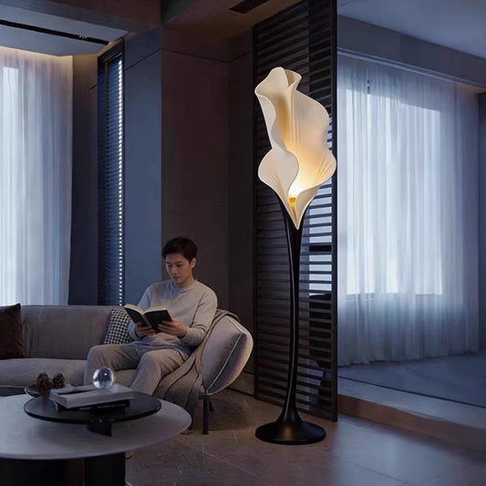 Hommie White Petal Shade Black Stem Floor Lamp HBCL045 1