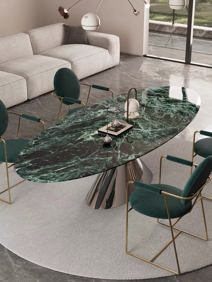 Hommie Green Marble Steel Cone Base Oval Dining Table HBTD045 1