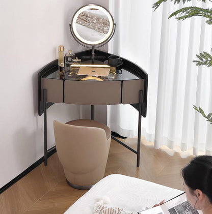 Hommie Taupe Corner Dressing Table Set with LED Mirror HBMB019 1