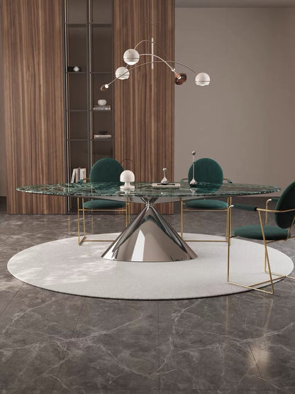 Hommie Green Marble Steel Cone Base Oval Dining Table HBTD045 2