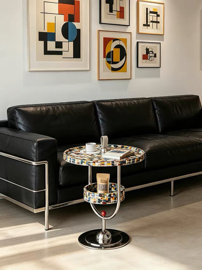 Hommie Mosaic Top Chrome Pedestal Side Table HBLC039 1