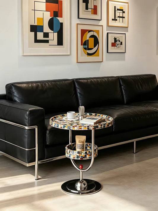Hommie Mosaic Top Chrome Pedestal Side Table HBLC039 1
