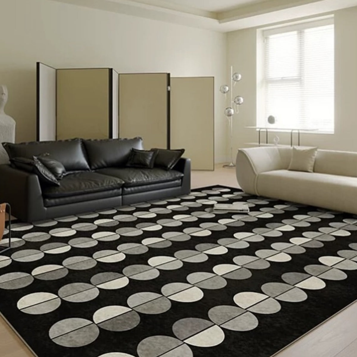 Hommie Black Grey Half Circle Pattern Carpet HBCR021 1