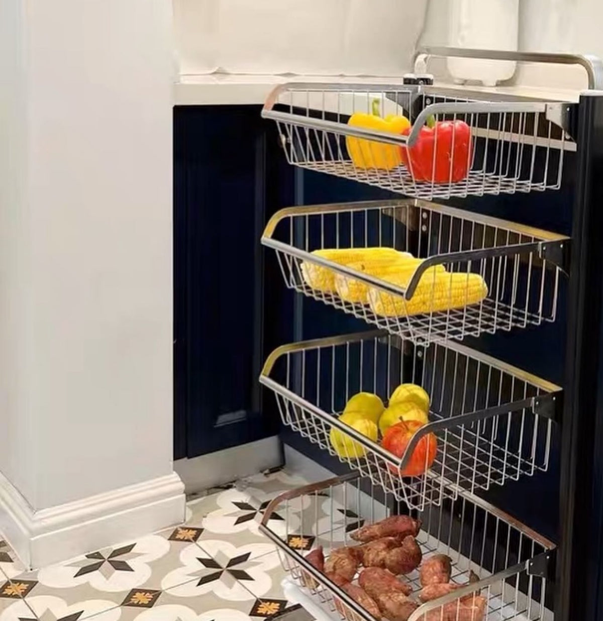 Hommie Rolling Wire Basket Kitchen Rack HBKK051 3