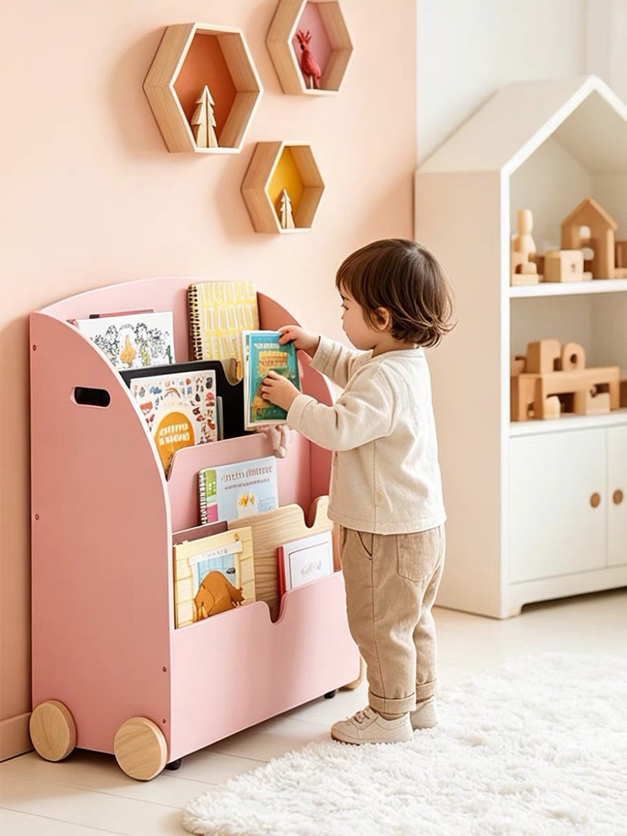 Hommie Pink Kids Bookshelf on Wheels HBKW011 1