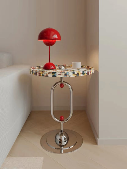 Hommie Mosaic Top Chrome Pedestal Side Table HBLC039 3