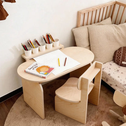 Hommie Kids Curved Wood Study Desk with Chair Set HBKW010 2