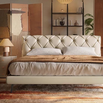 Hommie White Diamond Tufted Leather Bed HBBD030 2