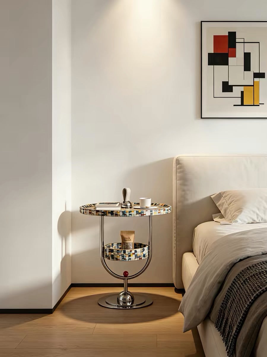 Hommie Mosaic Top Chrome Pedestal Side Table HBLC039 2