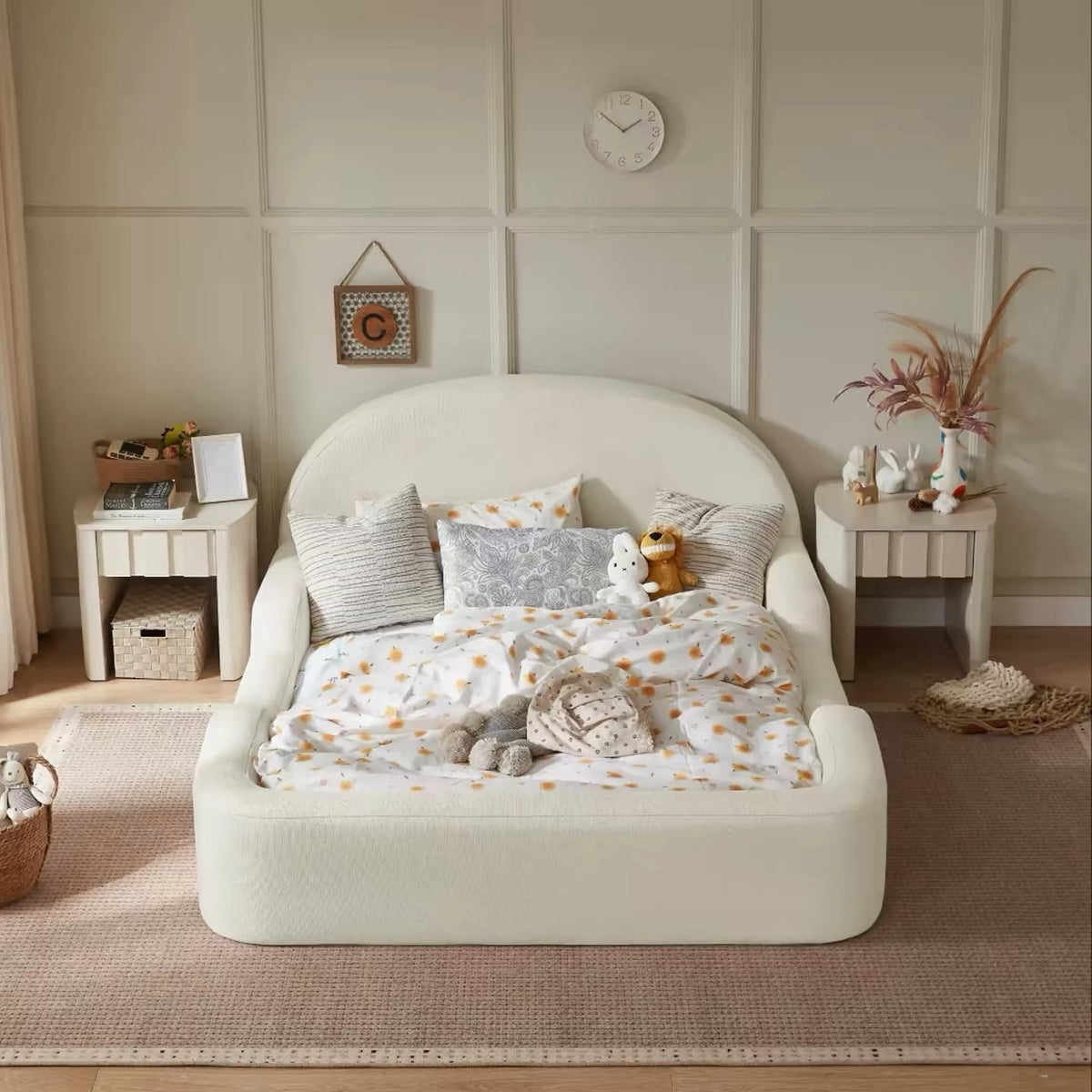 Hommie Cream Boucle Round Headboard Kids Bed HBBD032 1