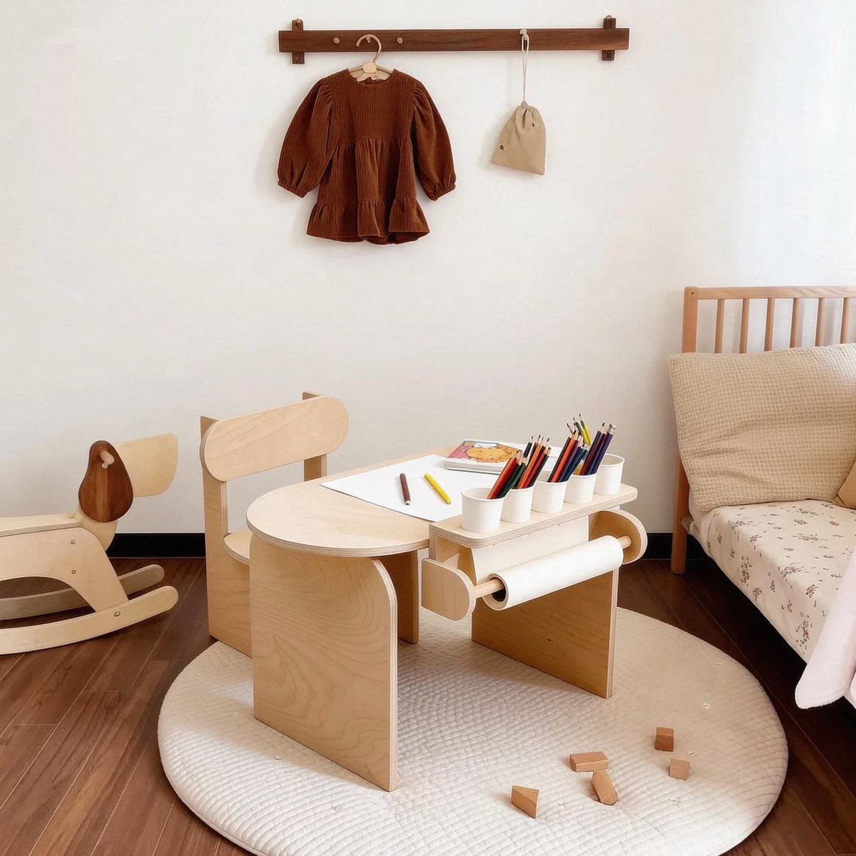 Hommie Kids Curved Wood Study Desk with Chair Set HBKW010 1