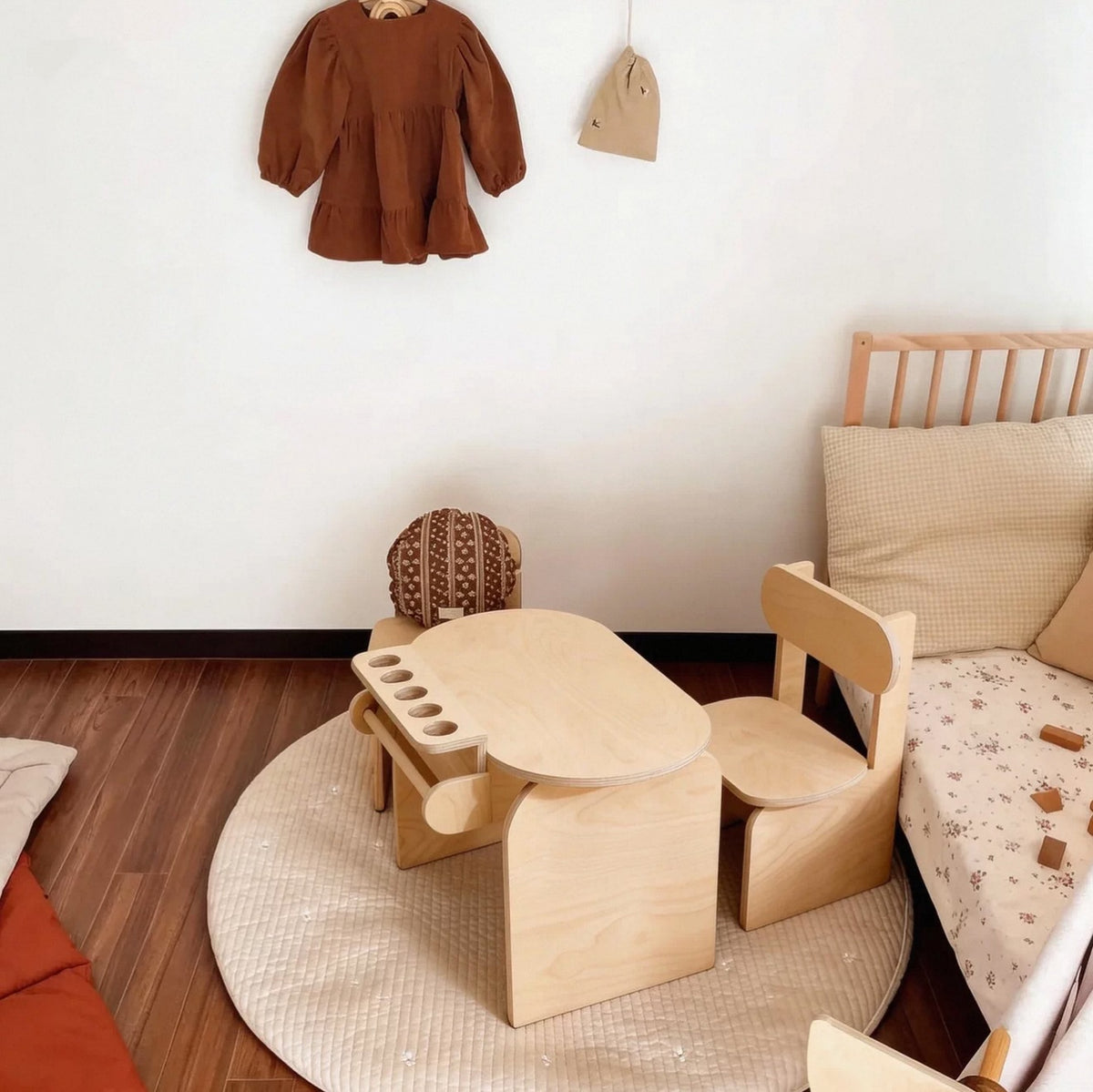 Hommie Kids Curved Wood Study Desk with Chair Set HBKW010 4