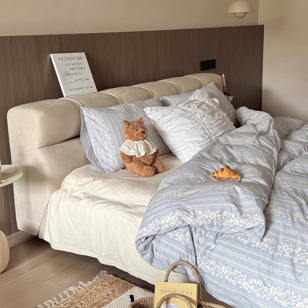Hommie Cream Padded Headboard Bed HBBD029 1