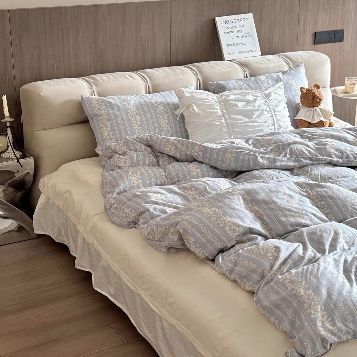 Hommie Cream Padded Headboard Bed HBBD029 6