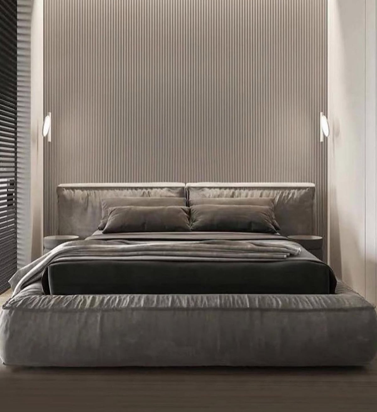 Hommie Grey Fabric Low Platform Bed HBBD033 1