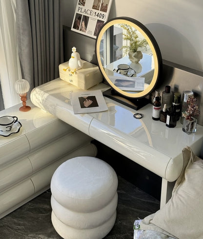 Hommie Cream Stacked Curve Vanity Set with Round Mirror HBMB017 3