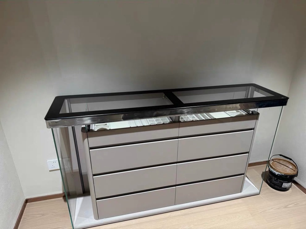 Hommie Glass Top Grey Drawer Cabinet with Lights HBCB027 1