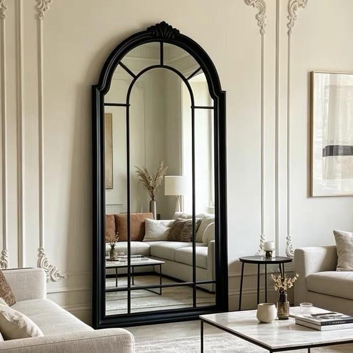 Hommie Black Arched Ornate Frame Floor Mirror HBMR024 1
