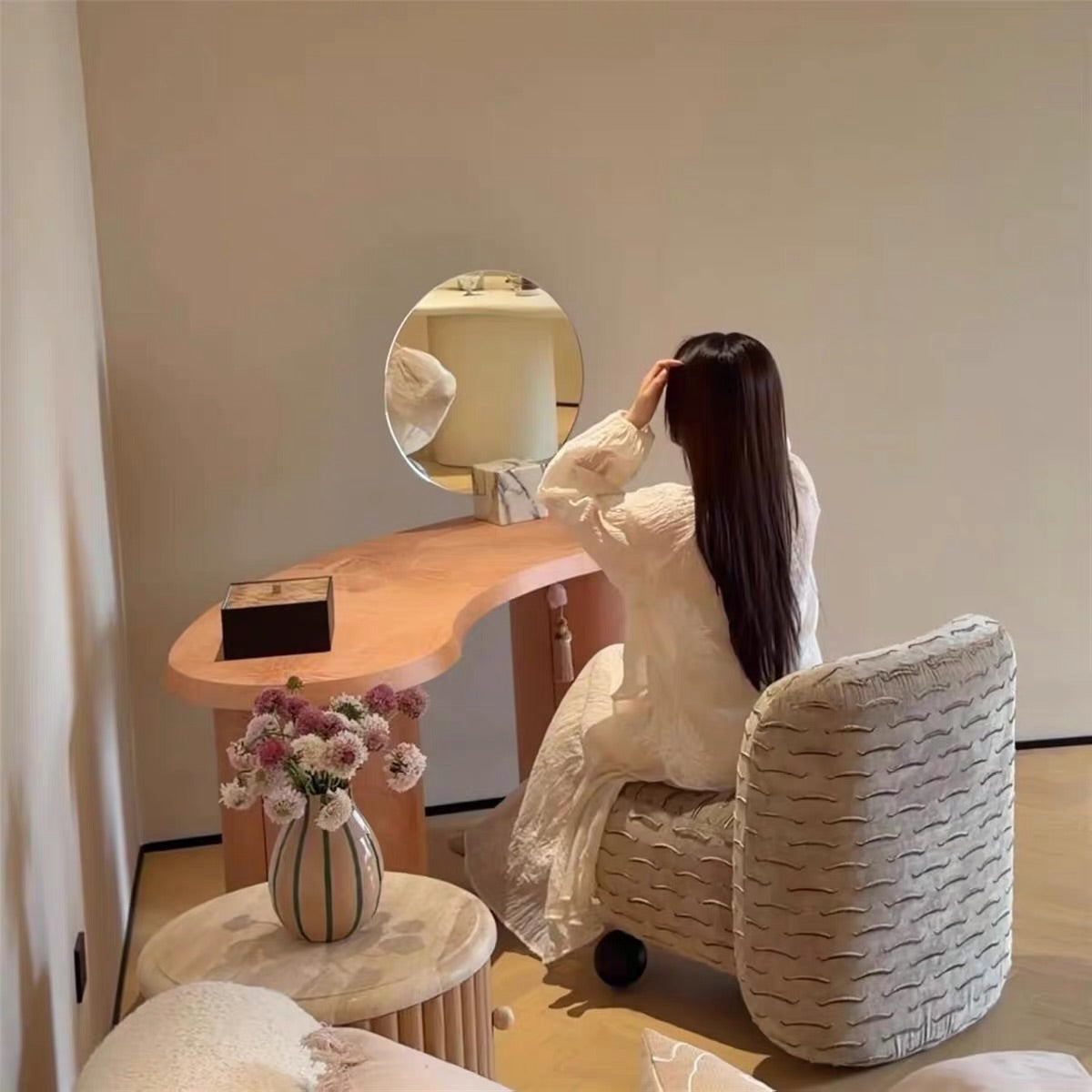 Hommie Peach Kidney Shape Dressing Table HBMB015 4