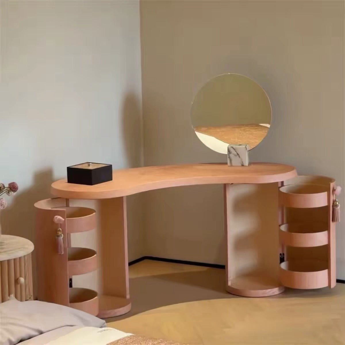 Hommie Peach Kidney Shape Dressing Table HBMB015 2