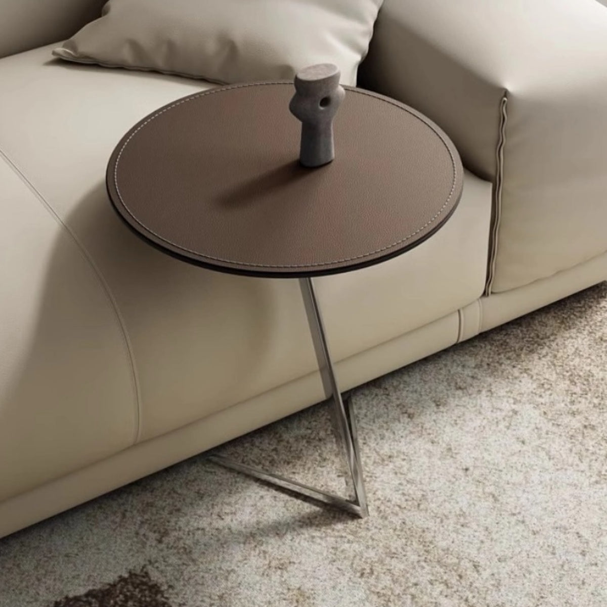 Hommie Brown Saddle Leather Round Side Table HBLC036 1