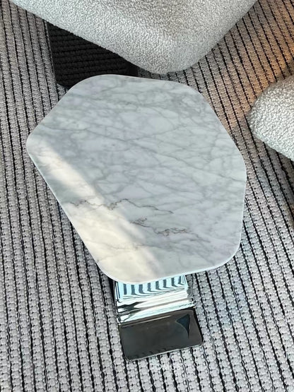 Hommie Mirror Stainless Marble Top Side Table HBLC034 2