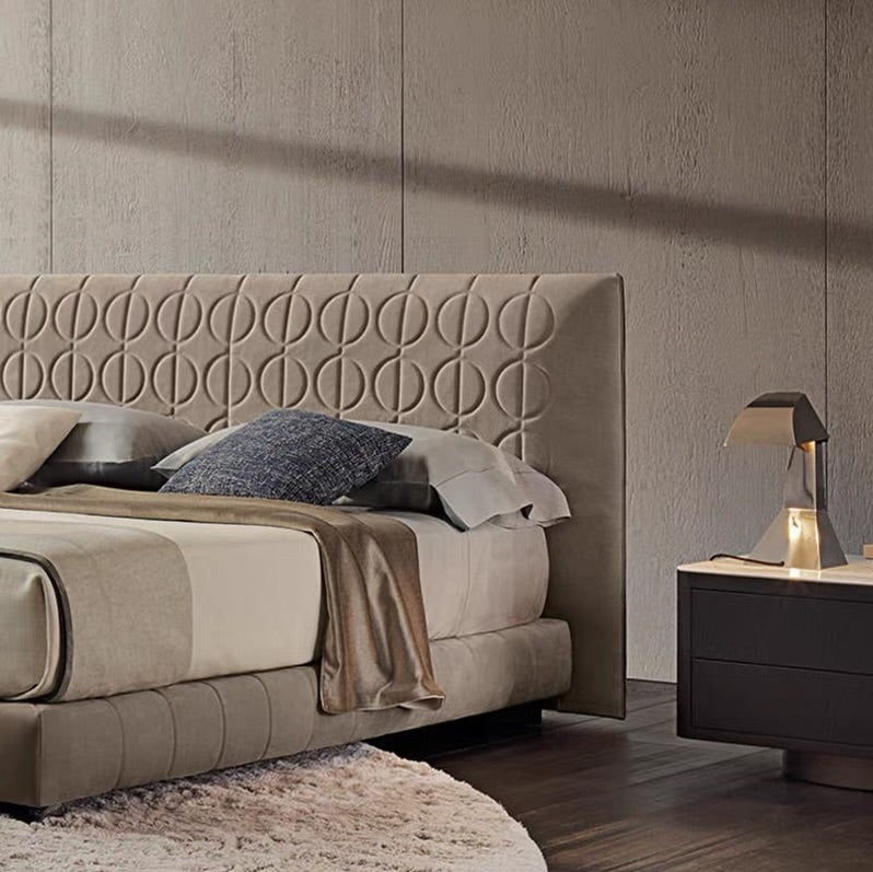 Hommie Beige Circle Quilted Headboard Bed HBBD027 1