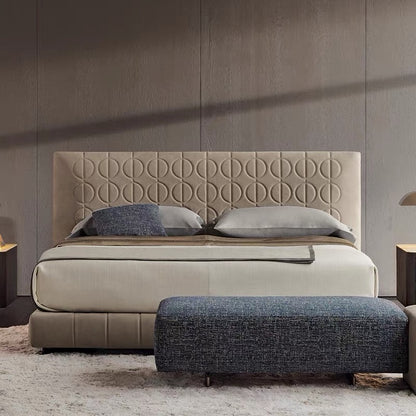 Hommie Beige Circle Quilted Headboard Bed HBBD027 3