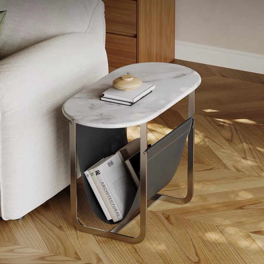 Hommie Oval Marble Leather Sling Side Table HBLC035 1